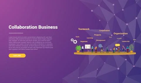 Collaboration concept for website template landing homepage banner with moder Stock Illustration