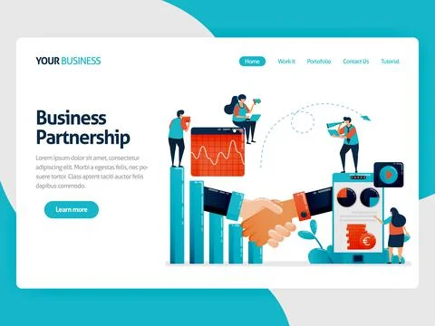 Collaboration to get return on profit and opportunities. Bar chart and diagra Stock Illustration