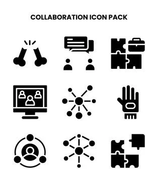 Collaboration Glyph Bundle Icons Pack Stock Illustration