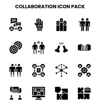 Collaboration Glyph Set Icons Pack Stock Illustration