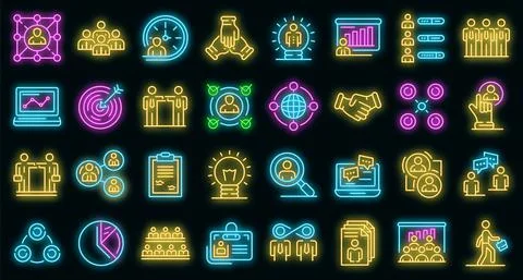 Collaboration icons set vector neon Stockillustratie