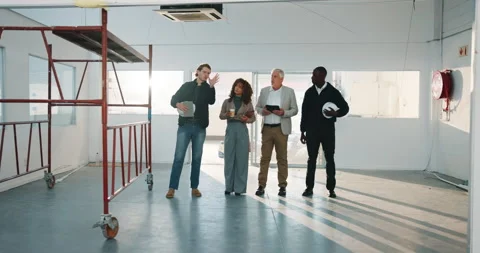 Collaboration, inspection and construction workers on site for planning repairs Stock Footage 341460768