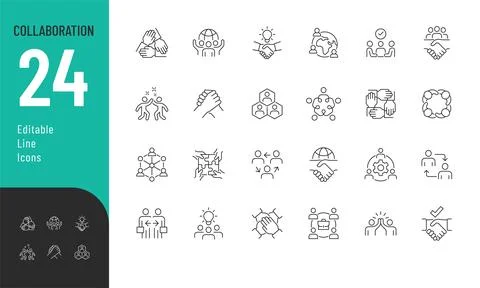 Collaboration Line Editable Icons set. Stock Illustration