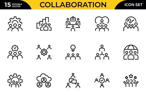 Collaboration line icon set. Containing implementation, action plan, strate.. Stock Illustration