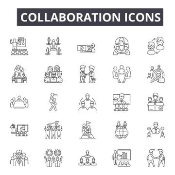 Collaboration line icons for web and mobile design. Editable stroke signs Stock Illustration