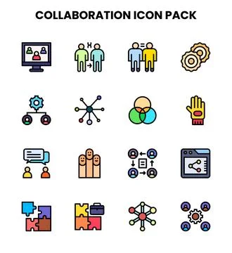 Collaboration Lineal Color Bundle Icons Pack Stock Illustration