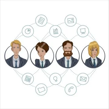 The collaboration of office workers via the Internet technology Stock Illustration
