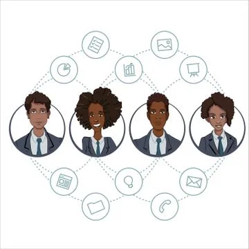 The collaboration of office workers via the Internet technology Stock Illustration