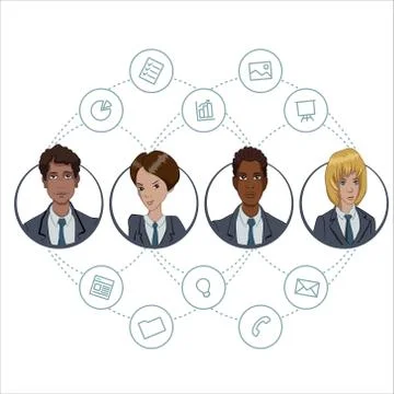 The collaboration of office workers via the Internet technology Stock Illustration