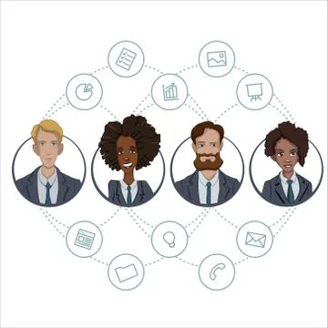 The collaboration of office workers via the Internet technology Stock Illustration