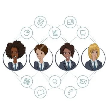 The collaboration of office workers via the Internet technology Stock Illustration