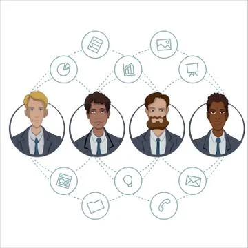 The collaboration of office workers via the Internet technology Stock Illustration