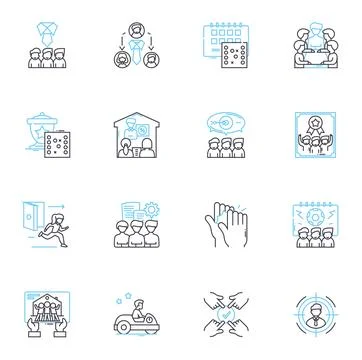 Collaboration partners linear icons set. Synergy, Alliance, Co-creation, Joint Stock Illustration