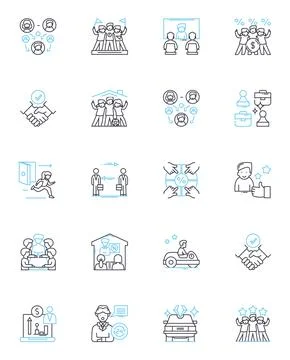 Collaboration partners linear icons set. Synergy, Alliance, Co-creation, Joint Stock Illustration