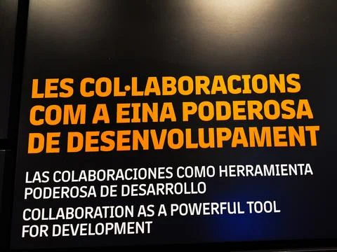 Collaboration as a powerful tool for development sign in Barcelona Spain hi.. 스톡 사진