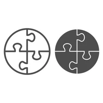 Collaboration puzzle line and solid icon. Round team cooperation, logical game Stock Illustration