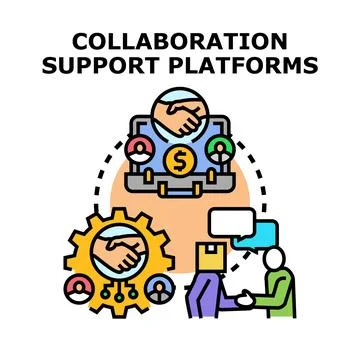 Collaboration support platforms concept promoting teamwork and business syner Ilustración de archivo
