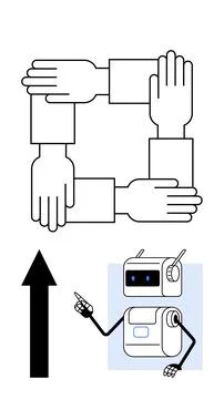 Collaboration Symbol with Robot Illustration - Concept of Teamwork, Technol.. Illustrazione stock