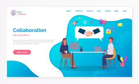 Collaboration teamwork concept landing page template. Negotiations of business Stock-Illustration
