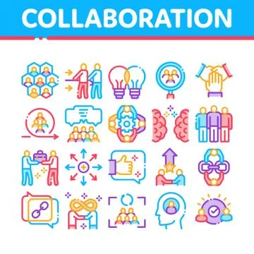 Collaboration Work Collection Icons Set Vector Stock Illustration