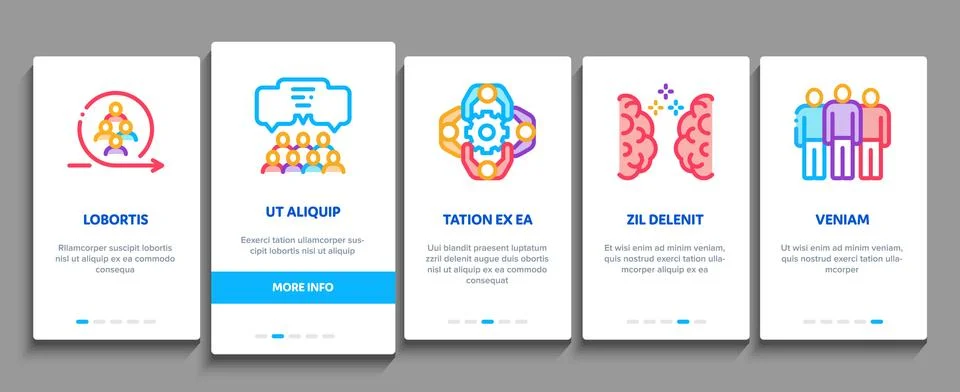 Collaboration Work Onboarding Elements Icons Set Vector Illustrazione stock