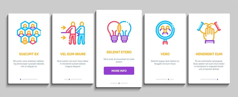 Collaboration Work Onboarding Elements Icons Set Vector Stock Illustration