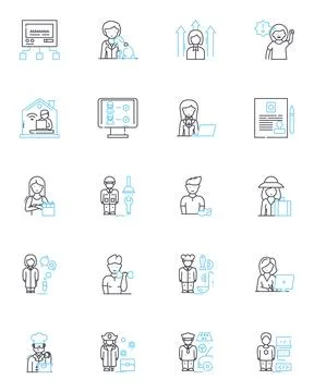 Collaborations linear icons set. Coalition, Partnership, Alliance, Teamwork 스톡 일러스트