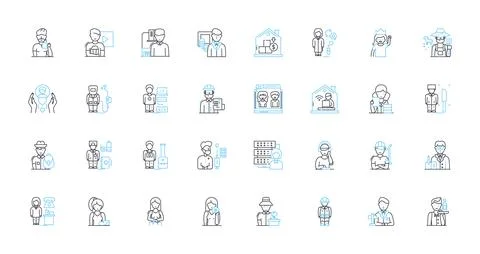 Collaborations linear icons set. Coalition, Partnership, Alliance, Teamwork Stock Illustration