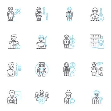 Collaborations linear icons set. Coalition, Partnership, Alliance, Teamwork Stock Illustration