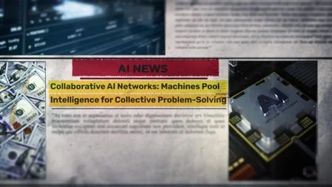 Collaborative AI Networks Machines Pool Intelligence for Collective Problem- Stock Footage 317064159