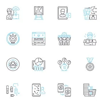 Collaborative approach linear icons set. Partnership, Teamwork, Synergy Illustrazione stock