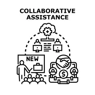 Collaborative assistance providing business support and teamwork solutions Stock Illustration