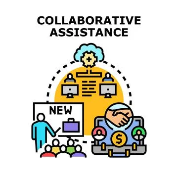 Collaborative assistance providing business support and teamwork solutions Stock Illustration