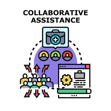 Collaborative assistance teamwork and online support concept Stock Illustration