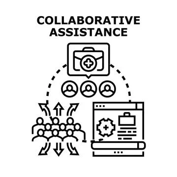 Collaborative assistance teamwork and online support concept Stock Illustration