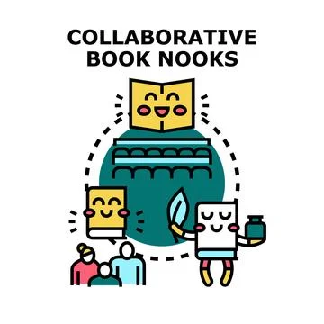Collaborative book nooks creating community and knowledge sharing Stock Illustration