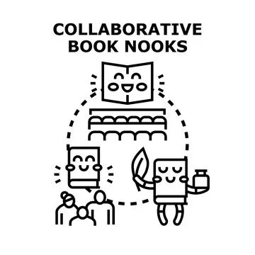 Collaborative book nooks creating community and knowledge sharing Stock Illustration
