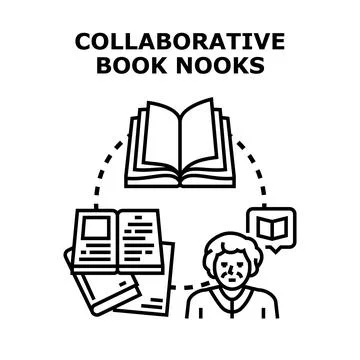 Collaborative book nooks fostering knowledge sharing and learning Stock Illustration