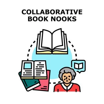 Collaborative book nooks fostering knowledge sharing and learning Illustrazione stock