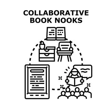 Collaborative book nooks fostering shared reading and learning Stock Illustration