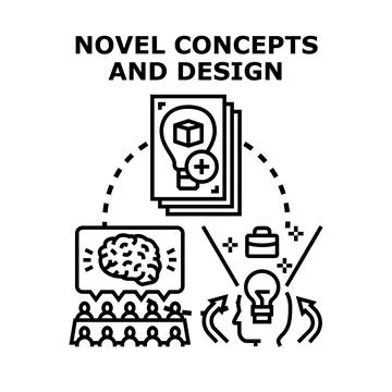 Collaborative brainstorming generating novel concepts and design process Stock Illustration