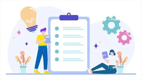 Collaborative brainstorming session with checklist and creative elements Stock Footage 283614072