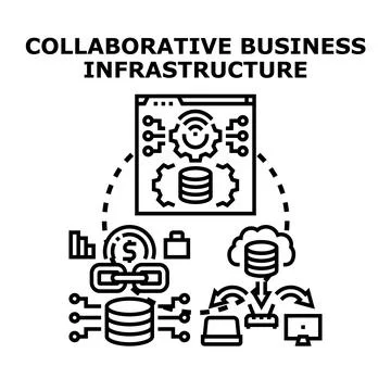 Collaborative business infrastructure data management conceptual diagram Stock Illustration