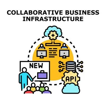 Collaborative business infrastructure system connecting remote teams Illustrazione stock