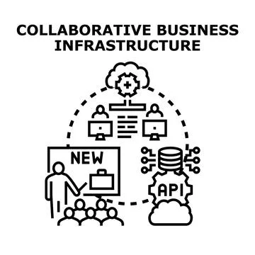 Collaborative business infrastructure system connecting remote teams Ilustração Stock