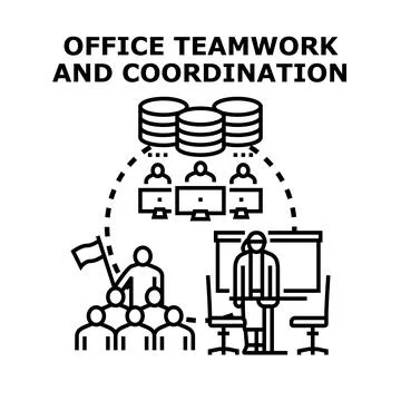Collaborative business meeting discussing teamwork coordination strategy Stock Illustration