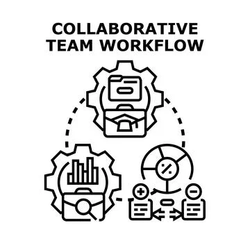 Collaborative business workflow with team project management process Stock-Illustration