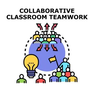 Collaborative classroom teamwork concept for learning development Stock Illustration