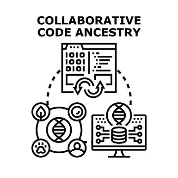 Collaborative code ancestry exploring genetic data origin Stock Illustration