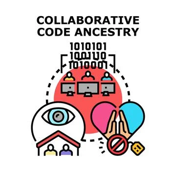 Collaborative code ancestry illustrating software development process Stock Illustration